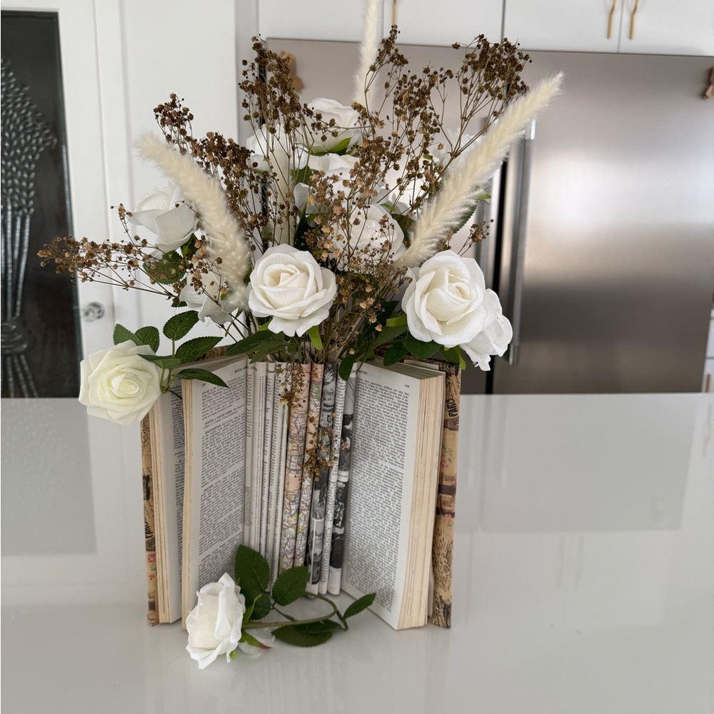 Elegant White Floral Book Arrangement